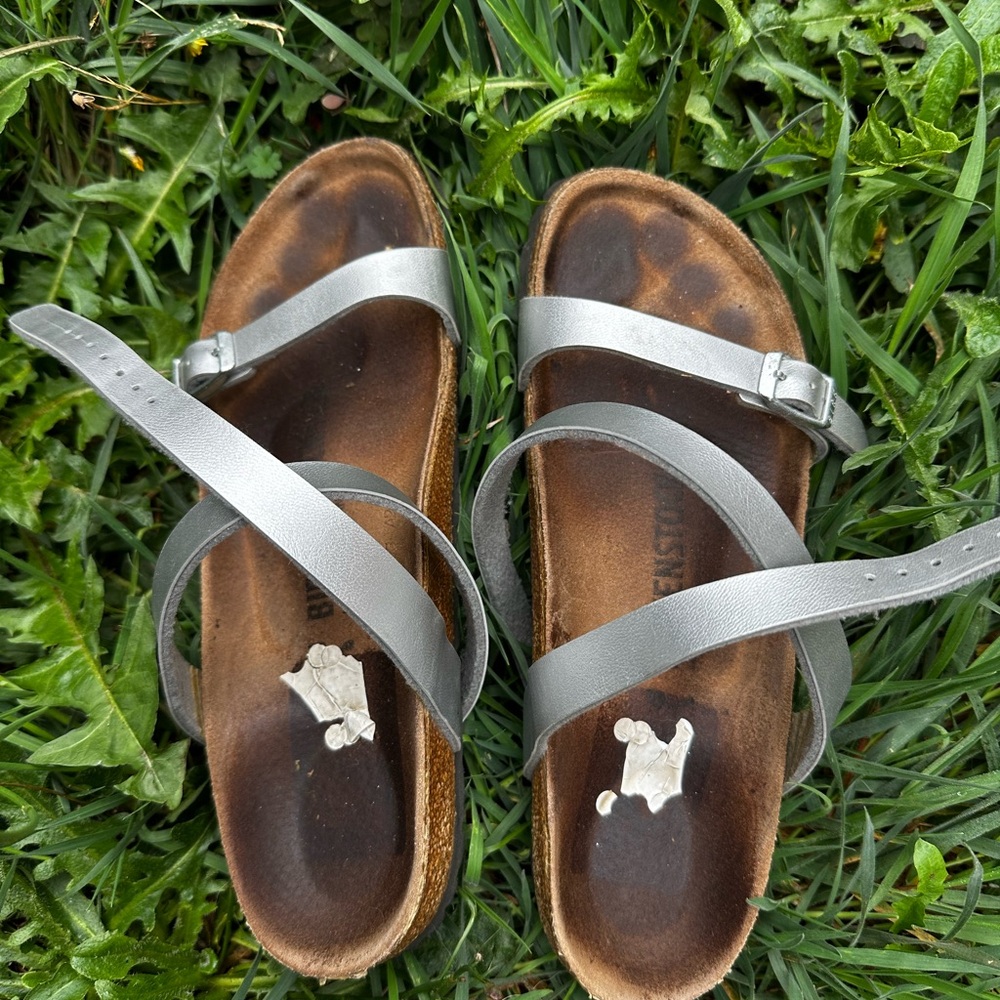 Birkenstock Silver and Brown Sandals